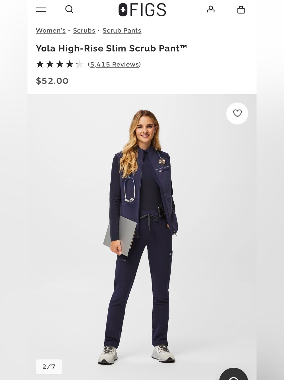 Figs Yola High Rise Slim Scrub Scrubs Stretch Pants Technical Collection Navy M